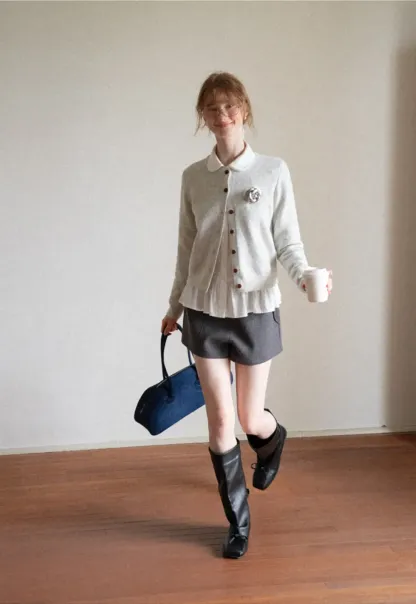 Peter Pan Collar Button Front Wool Knit Cardigan