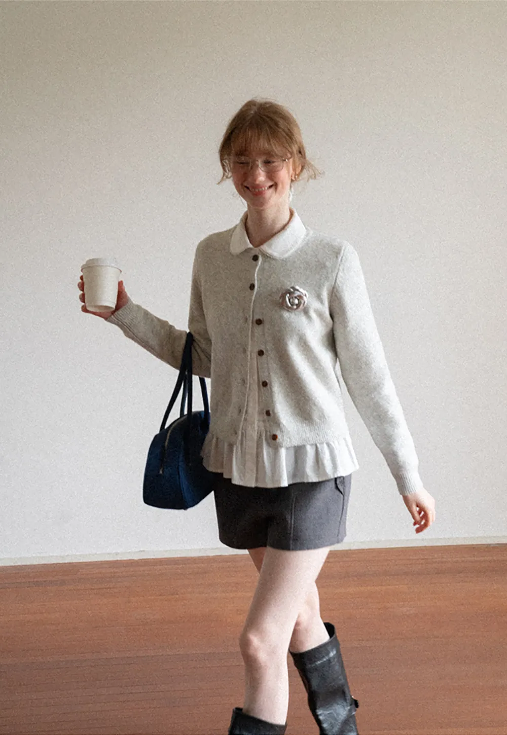 Peter Pan Collar Button Front Wool Knit Cardigan