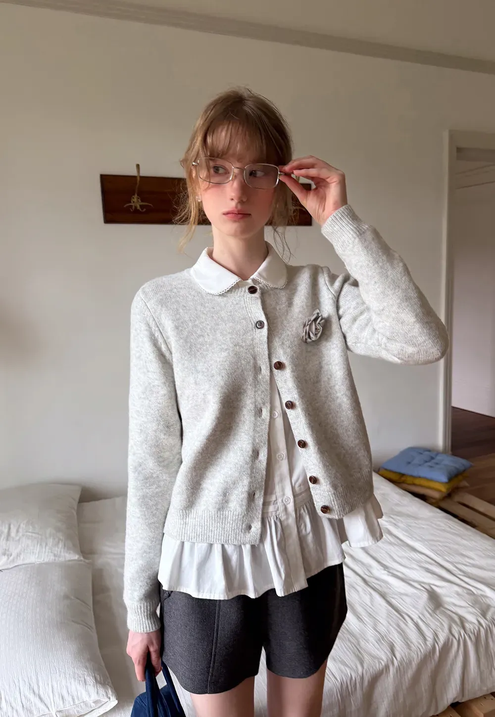 Peter Pan Collar Button Front Wool Knit Cardigan