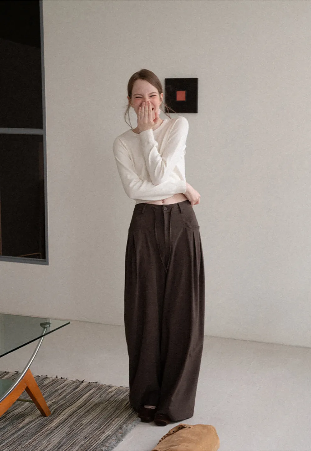 Button Front Cardigan with Drawstring Detail Woolen Knit Sweater