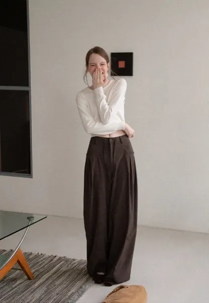 Button Front Cardigan with Drawstring Detail Woolen Knit Sweater
