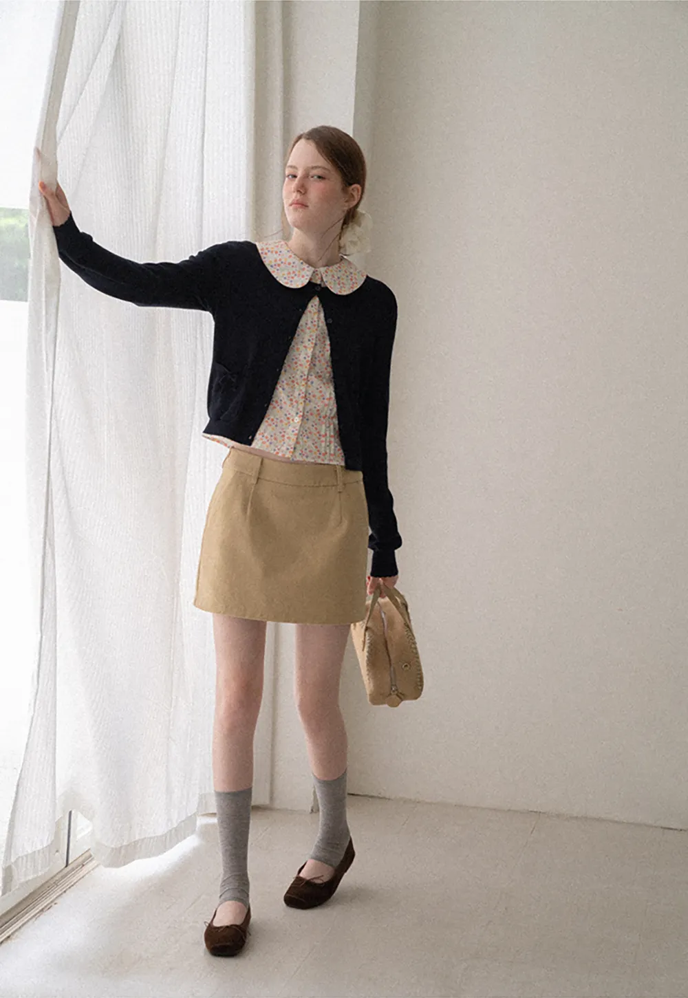 Button Front Cardigan with Drawstring Detail Woolen Knit Sweater