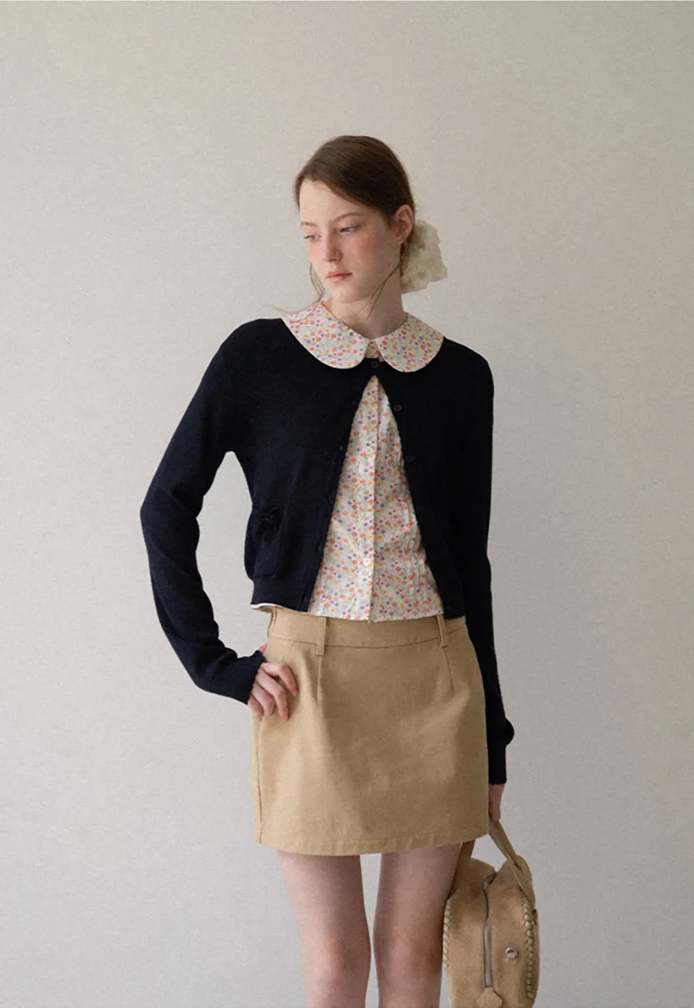 Button Front Cardigan with Drawstring Detail Woolen Knit Sweater