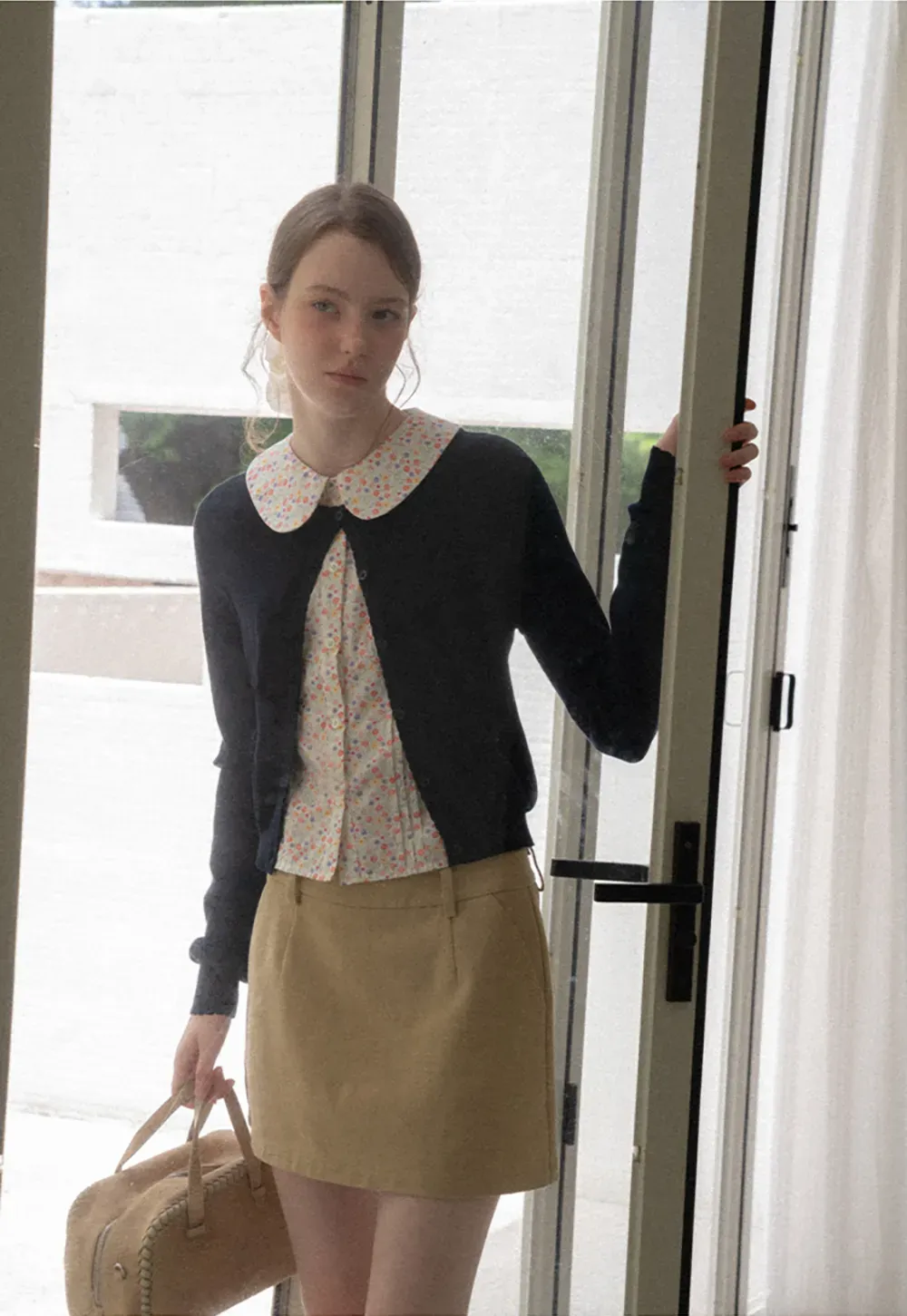 Button Front Cardigan with Drawstring Detail Woolen Knit Sweater