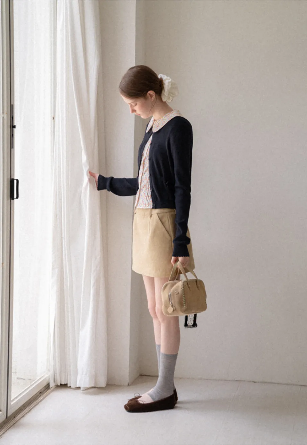Button Front Cardigan with Drawstring Detail Woolen Knit Sweater