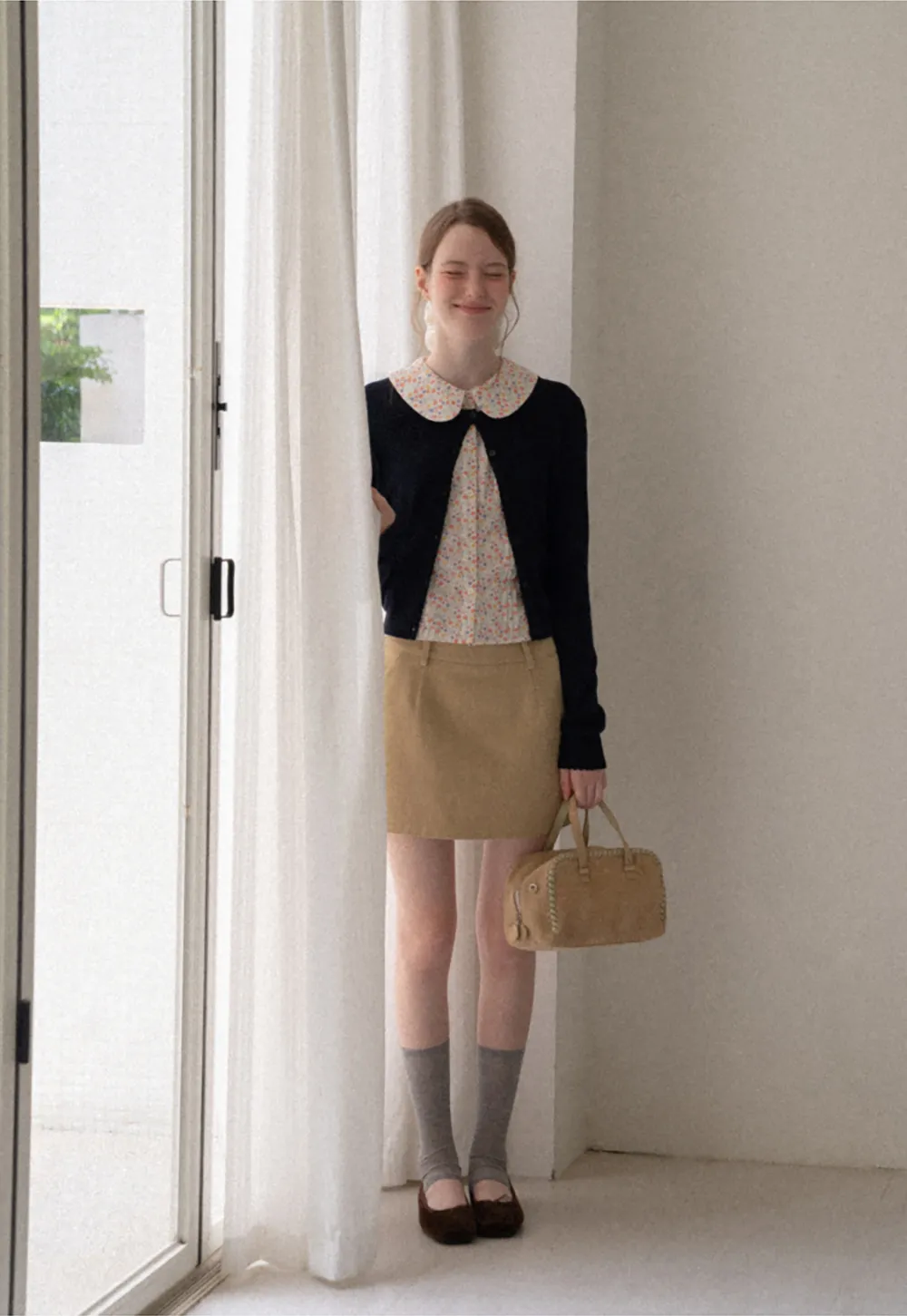Button Front Cardigan with Drawstring Detail Woolen Knit Sweater