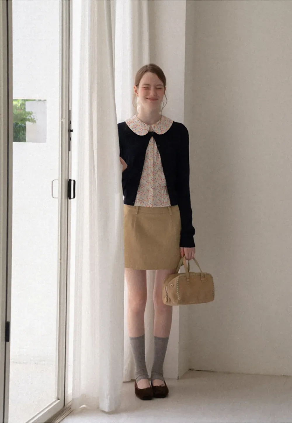 Button Front Cardigan with Drawstring Detail Woolen Knit Sweater