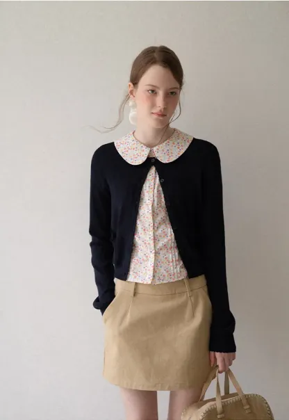 Button Front Cardigan with Drawstring Detail Woolen Knit Sweater