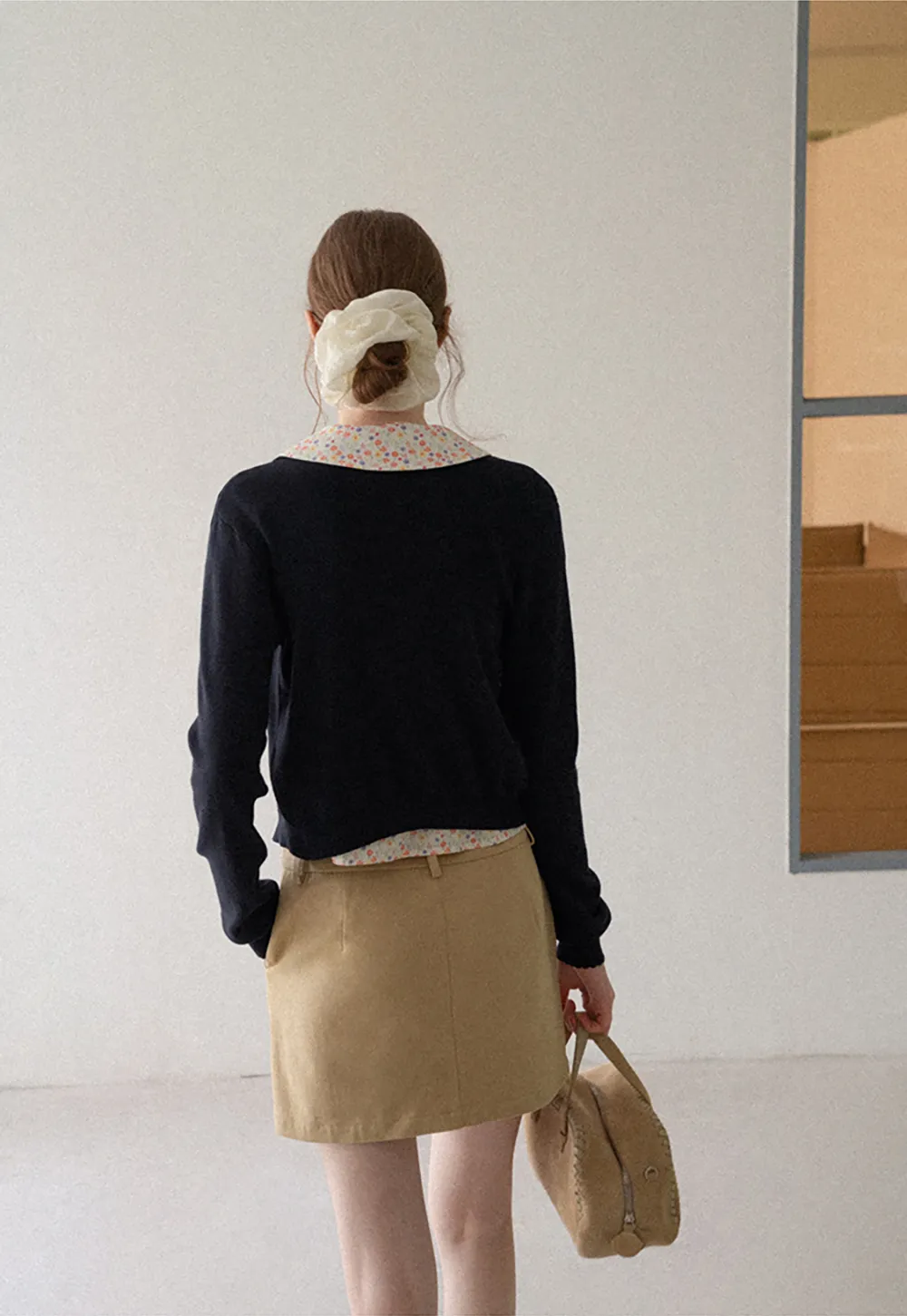 Button Front Cardigan with Drawstring Detail Woolen Knit Sweater