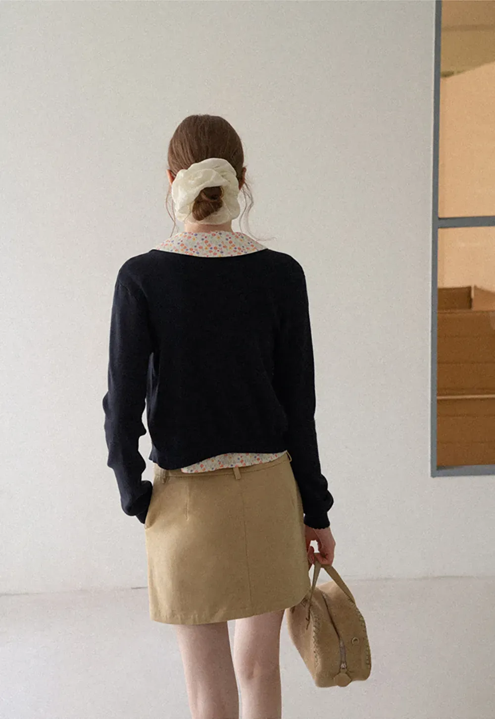 Button Front Cardigan with Drawstring Detail Woolen Knit Sweater