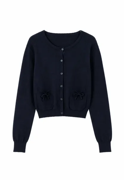 Button Front Cardigan with Drawstring Detail Woolen Knit Sweater