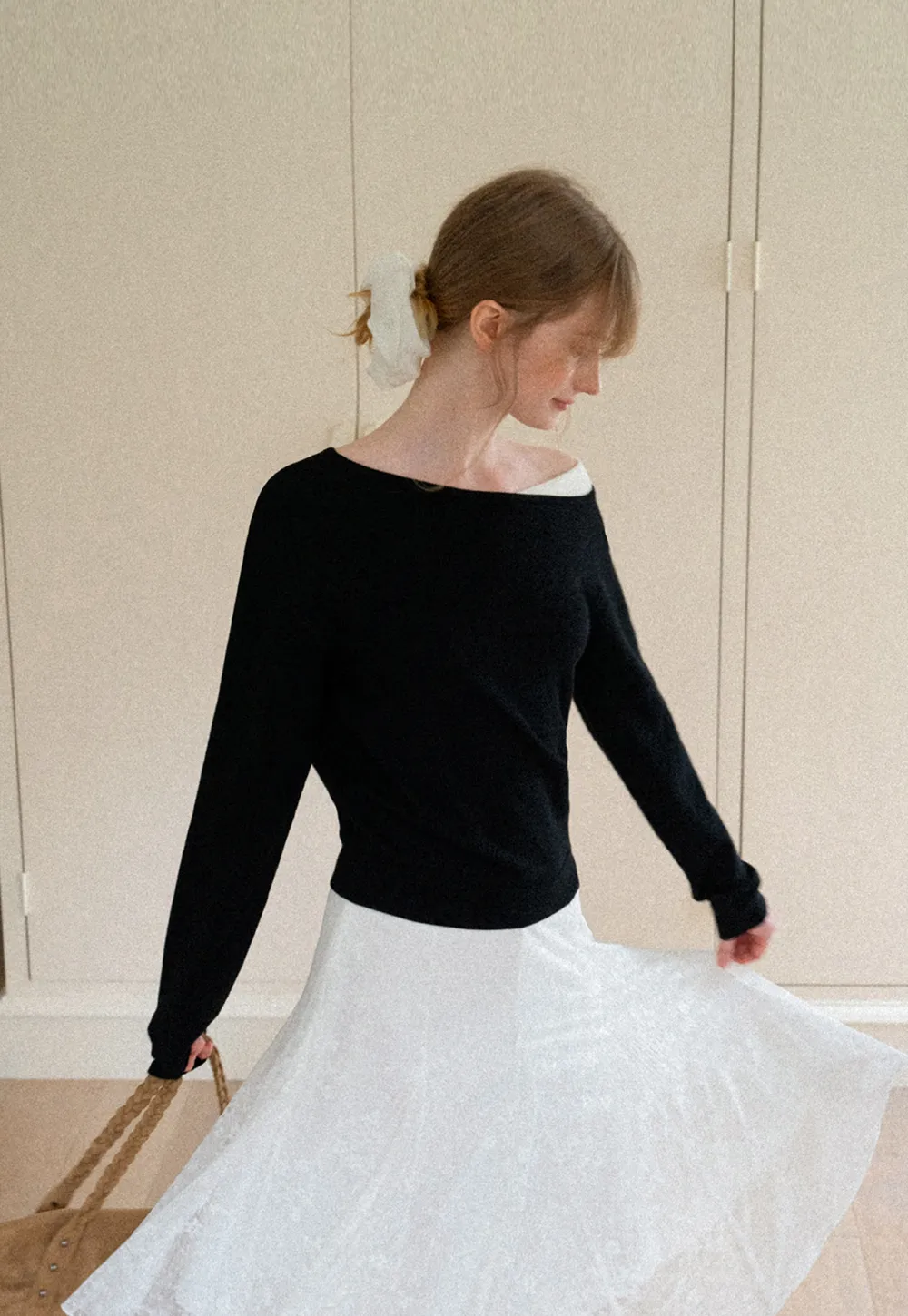 Off Shoulder Long Sleeve Woolen Knit Sweater