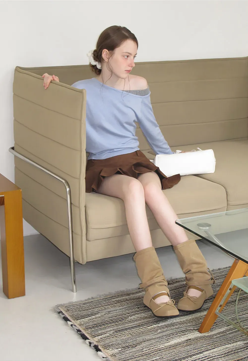 Off Shoulder Long Sleeve Woolen Knit Sweater