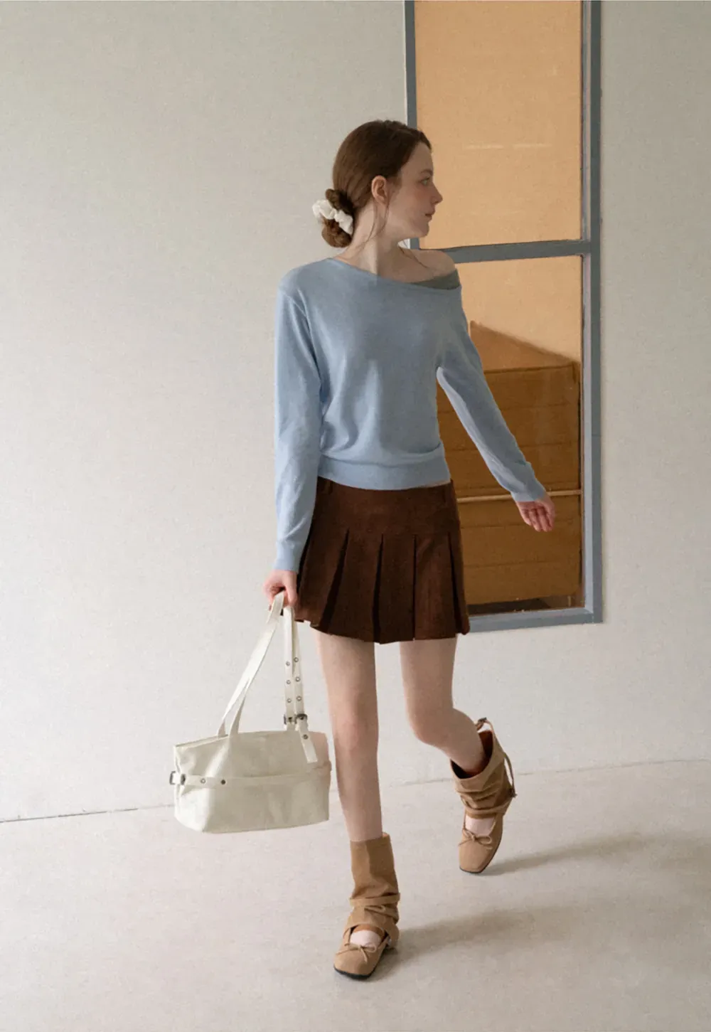Off Shoulder Long Sleeve Woolen Knit Sweater