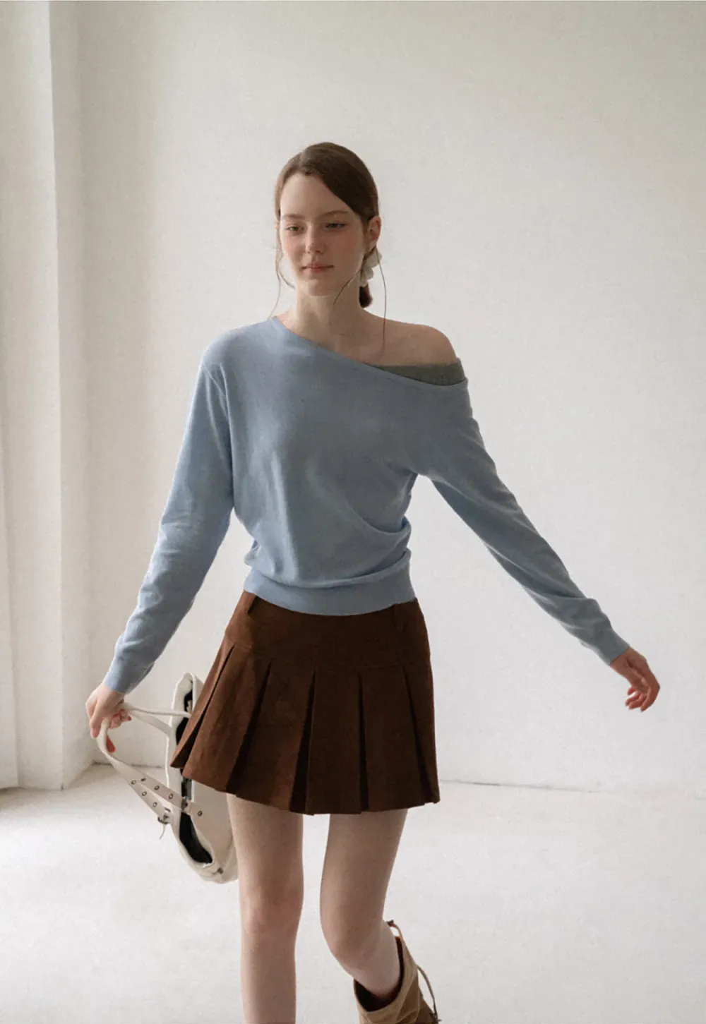 Off Shoulder Long Sleeve Woolen Knit Sweater