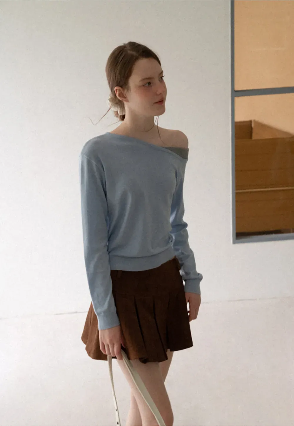 Off Shoulder Long Sleeve Woolen Knit Sweater