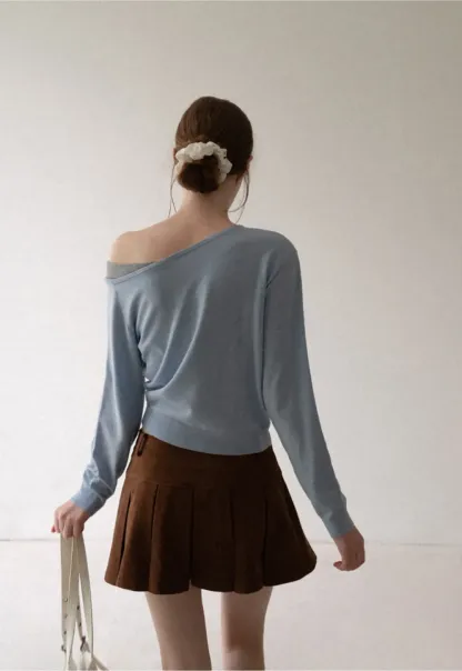 Off Shoulder Long Sleeve Woolen Knit Sweater