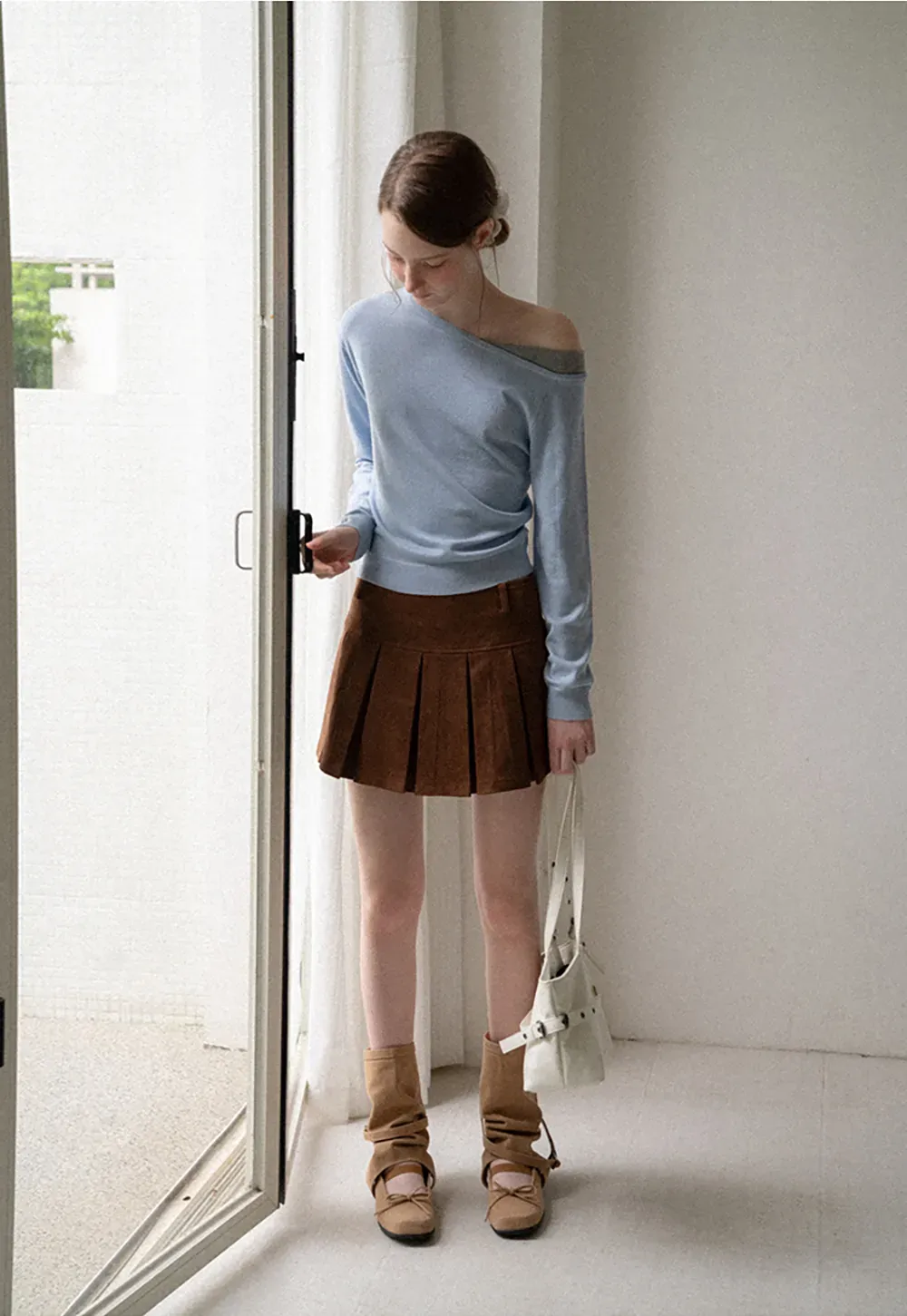 Off Shoulder Long Sleeve Woolen Knit Sweater