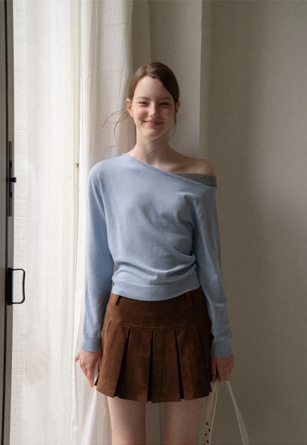 Off Shoulder Long Sleeve Woolen Knit Sweater