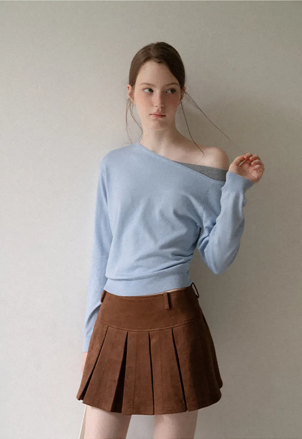 Off Shoulder Long Sleeve Woolen Knit Sweater
