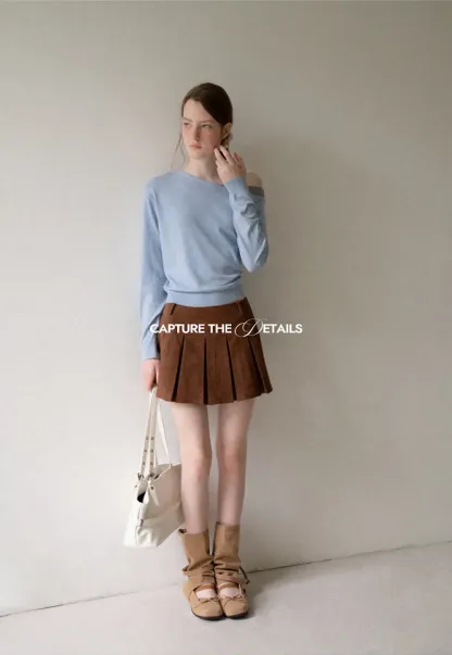 Off Shoulder Long Sleeve Woolen Knit Sweater