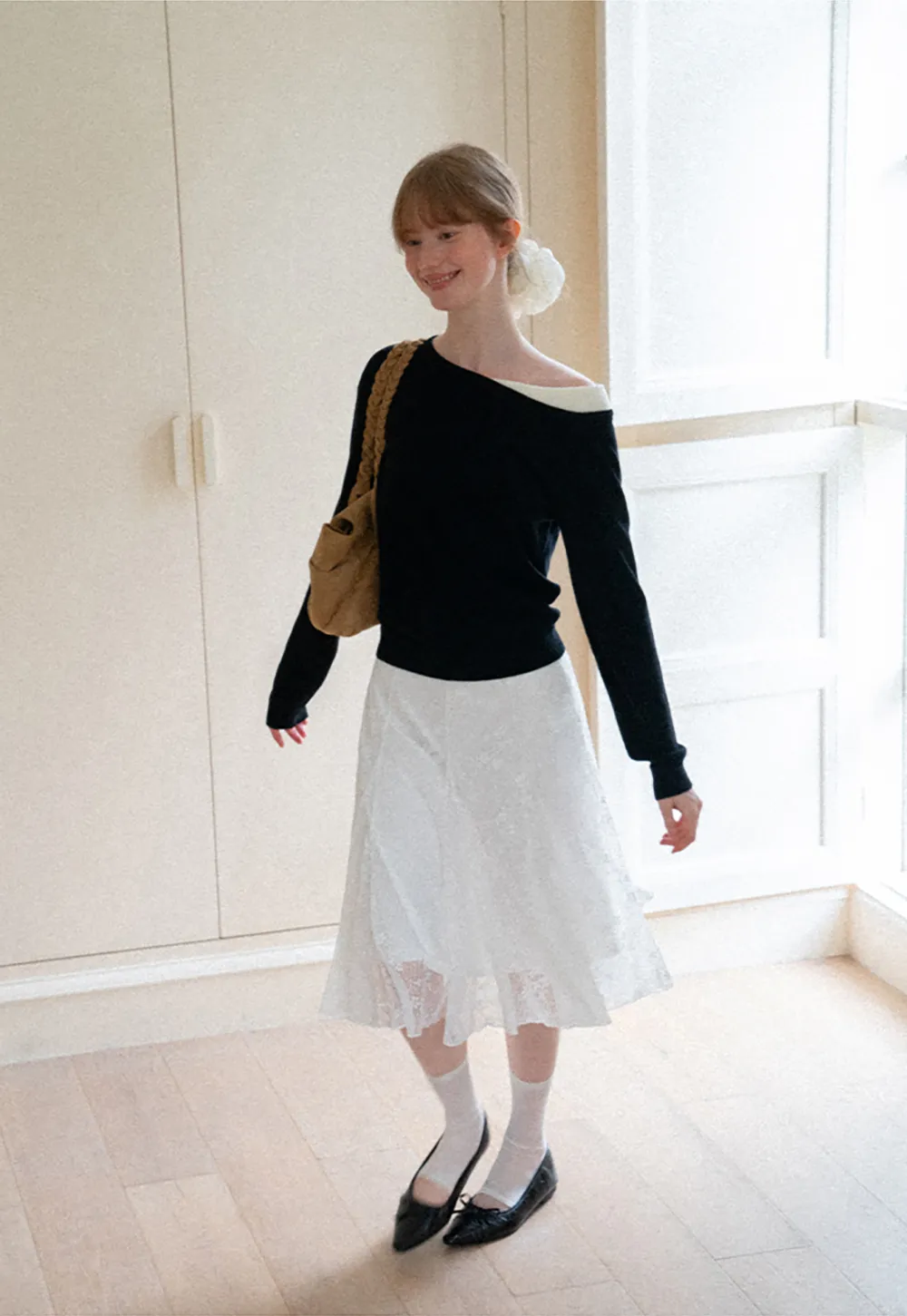 Off Shoulder Long Sleeve Woolen Knit Sweater