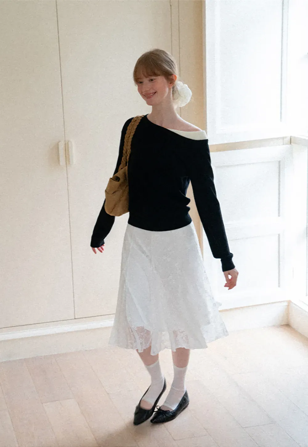 Off Shoulder Long Sleeve Woolen Knit Sweater