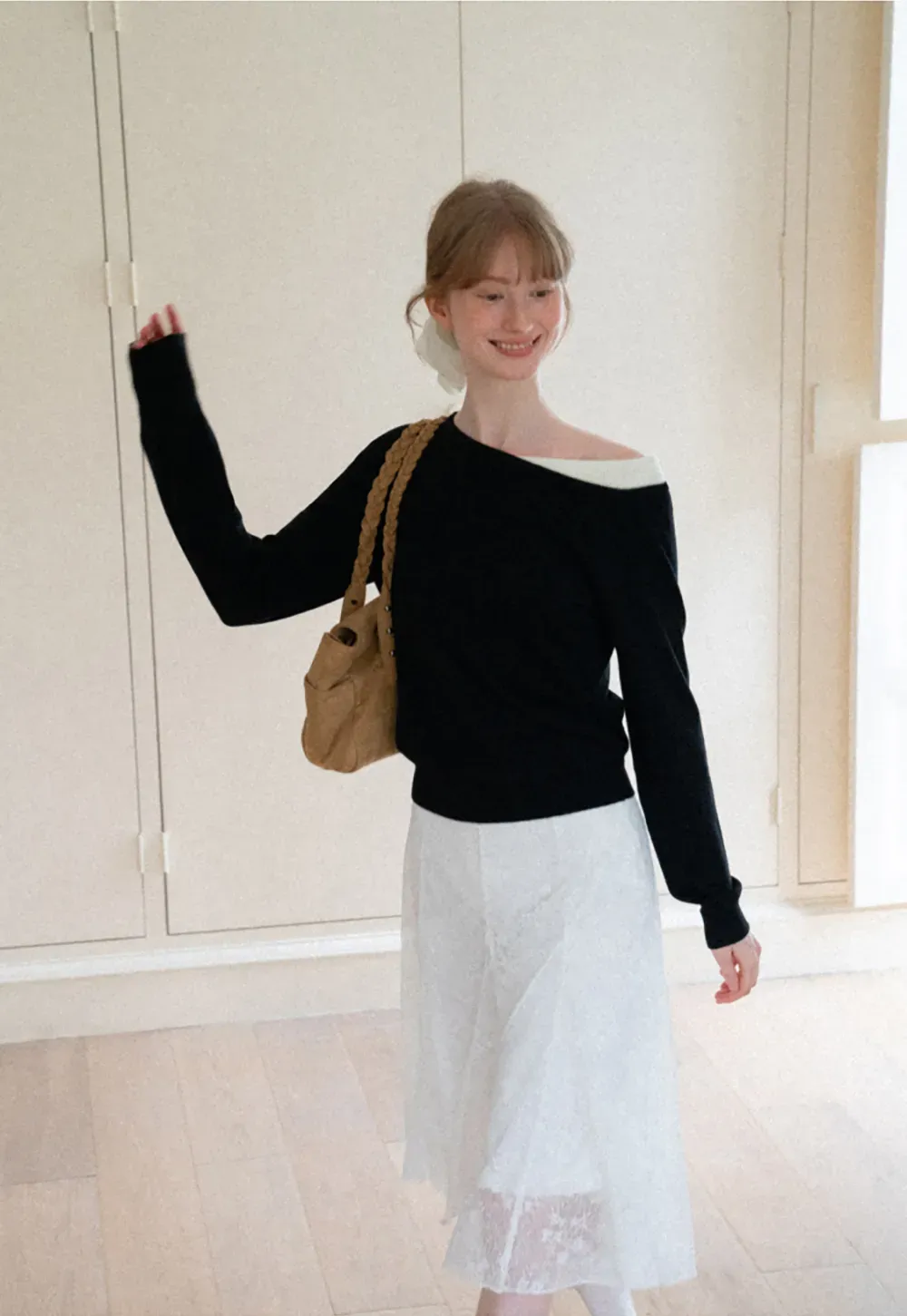 Off Shoulder Long Sleeve Woolen Knit Sweater