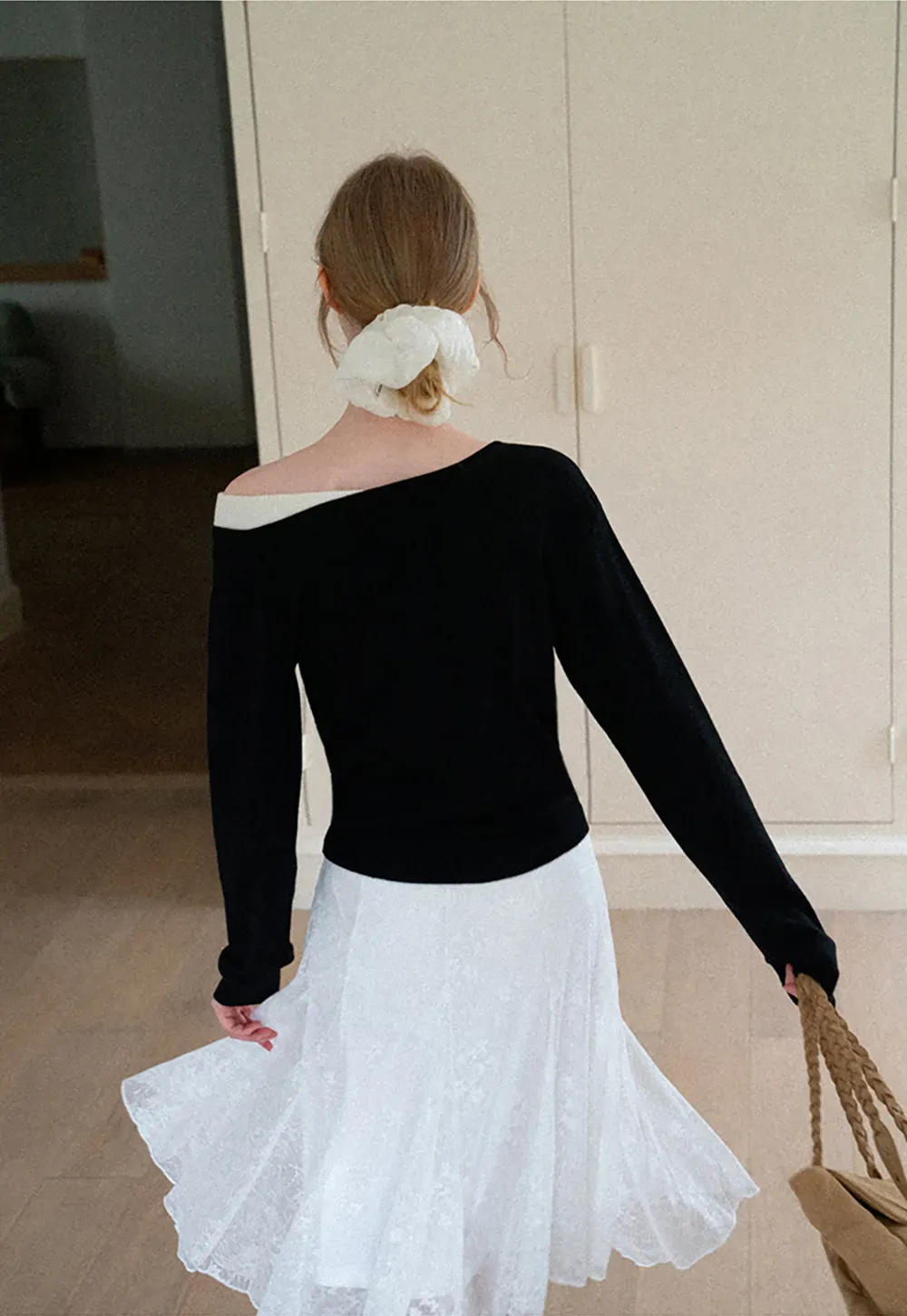 Off Shoulder Long Sleeve Woolen Knit Sweater