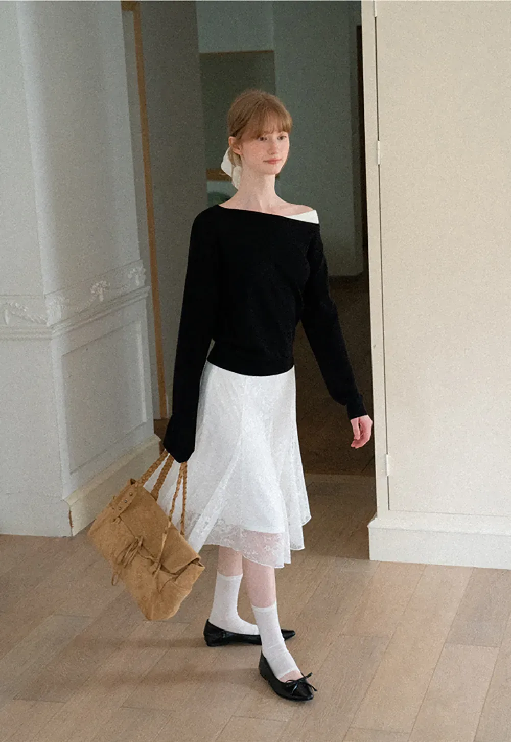 Off Shoulder Long Sleeve Woolen Knit Sweater