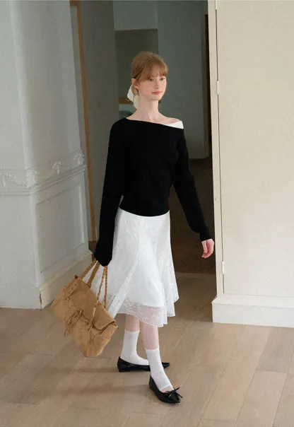 Off Shoulder Long Sleeve Woolen Knit Sweater