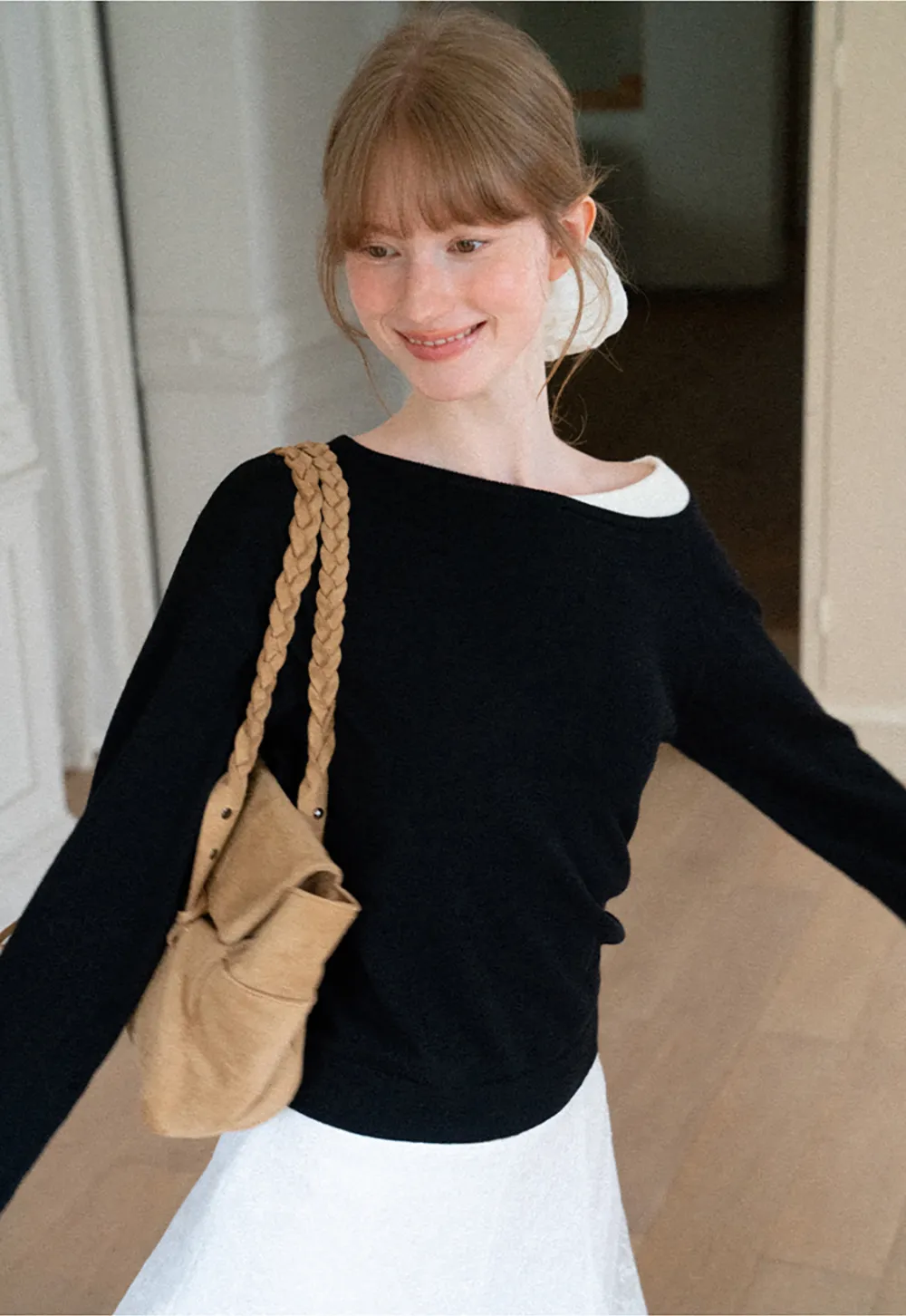 Off Shoulder Long Sleeve Woolen Knit Sweater