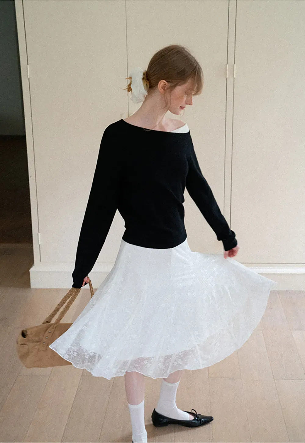 Off Shoulder Long Sleeve Woolen Knit Sweater