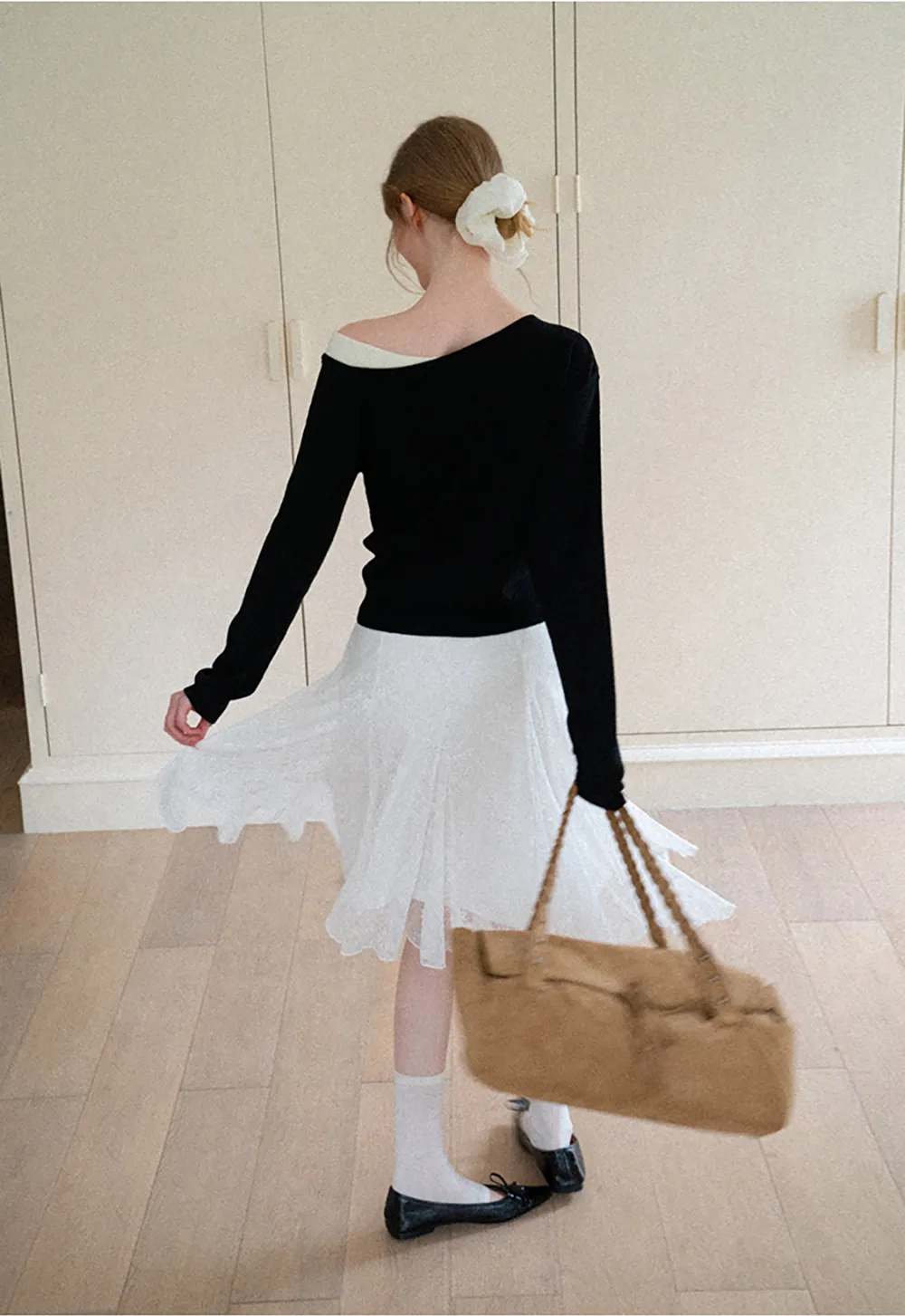 Off Shoulder Long Sleeve Woolen Knit Sweater