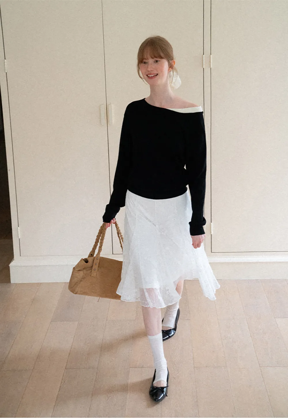 Off Shoulder Long Sleeve Woolen Knit Sweater
