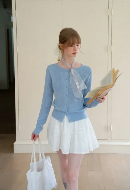 Ribbed Knit Cardigan with Button Front