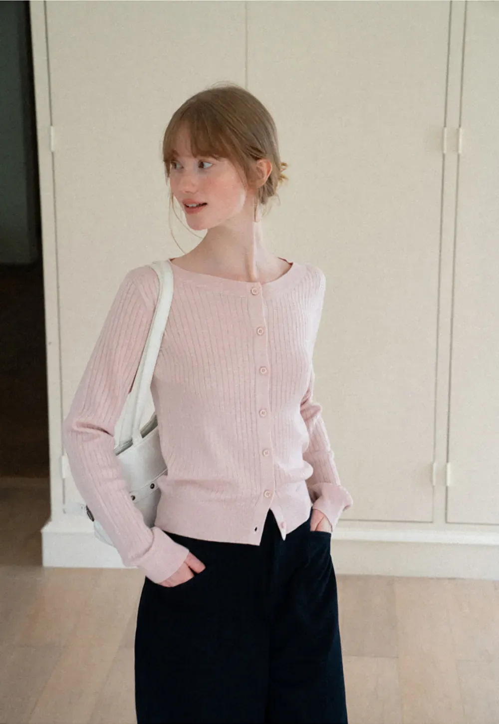 Ribbed Knit Cardigan with Button Front