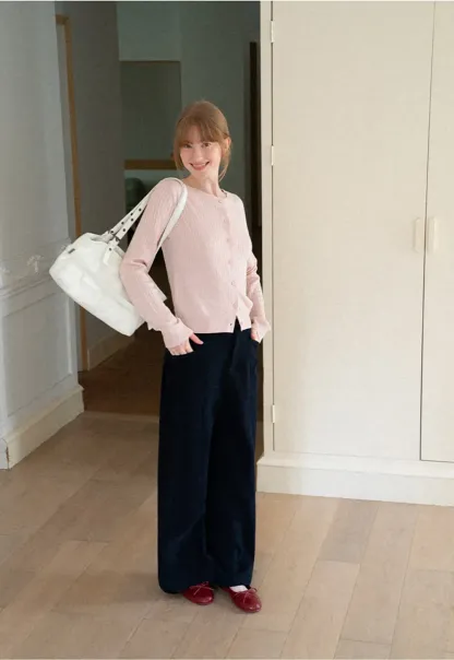 Ribbed Knit Cardigan with Button Front