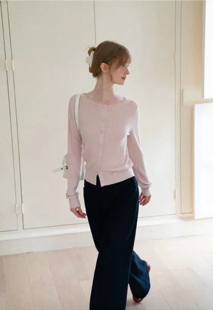 Ribbed Knit Cardigan with Button Front