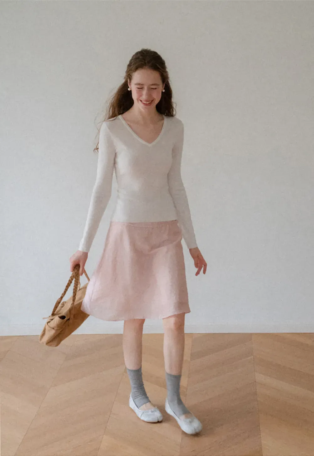 V Neck Long Sleeve Wool Knit Sweater