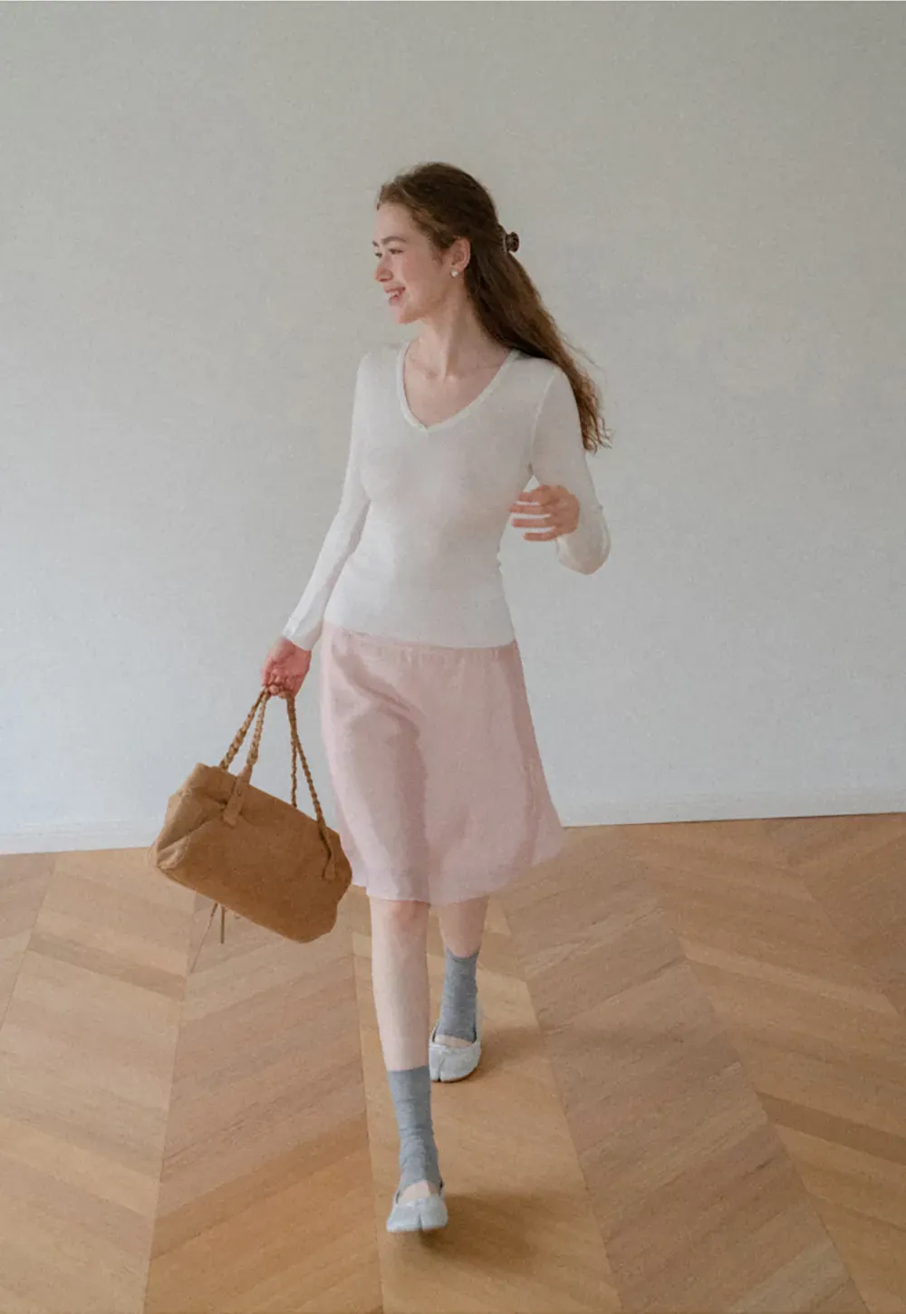 V Neck Long Sleeve Wool Knit Sweater