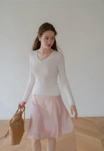 V Neck Long Sleeve Wool Knit Sweater
