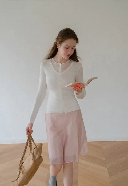 V Neck Long Sleeve Wool Knit Sweater