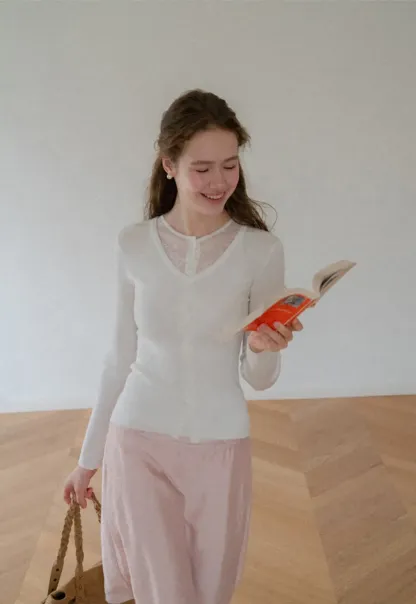 V Neck Long Sleeve Wool Knit Sweater