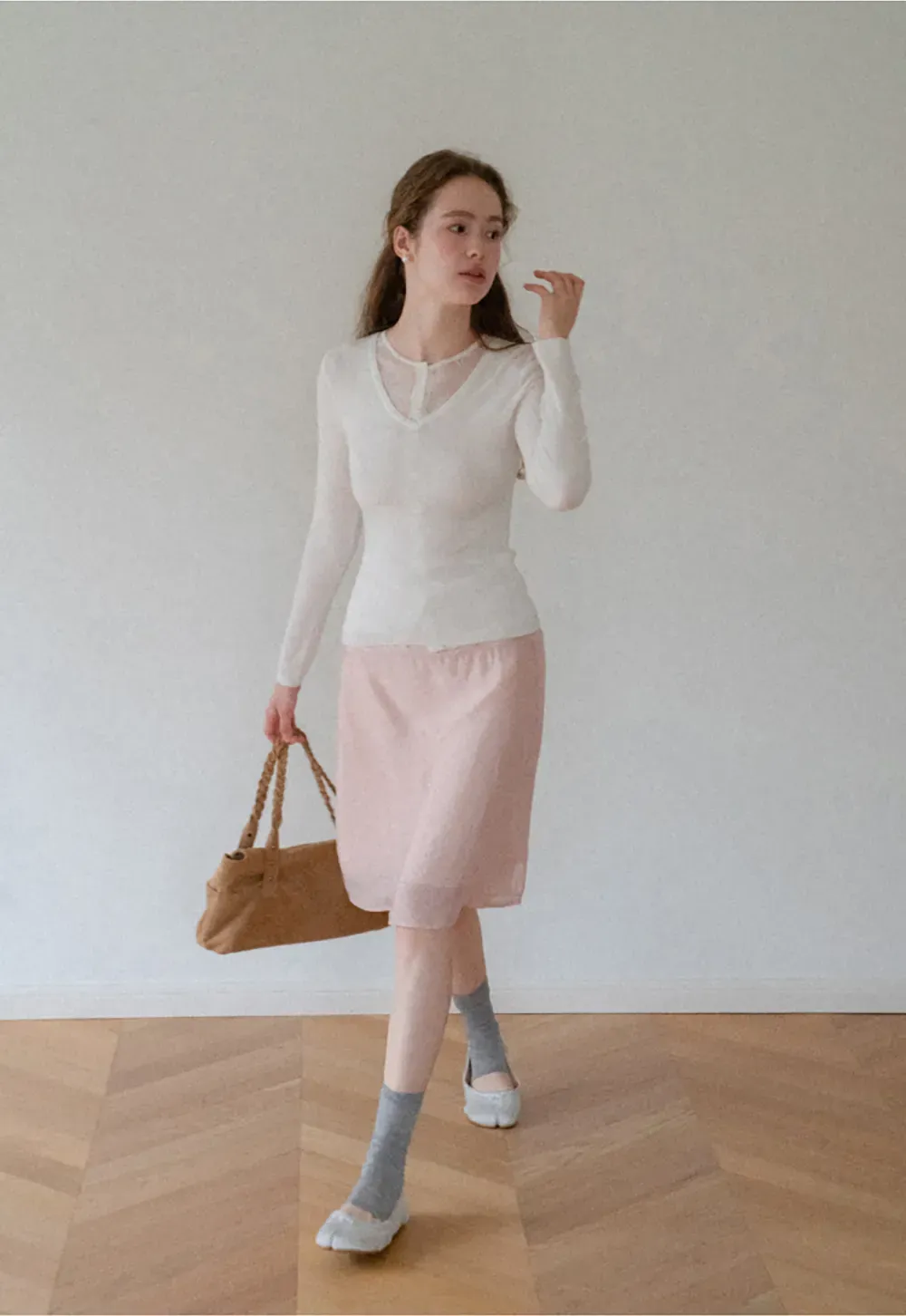 V Neck Long Sleeve Wool Knit Sweater