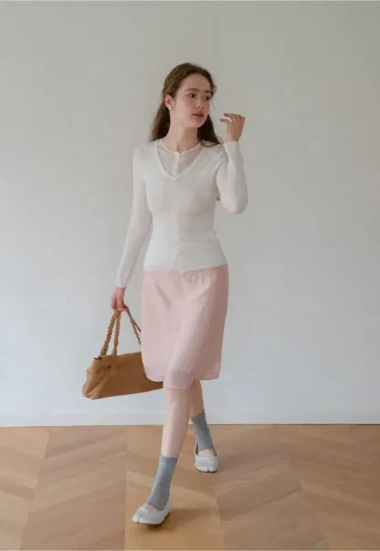 V Neck Long Sleeve Wool Knit Sweater