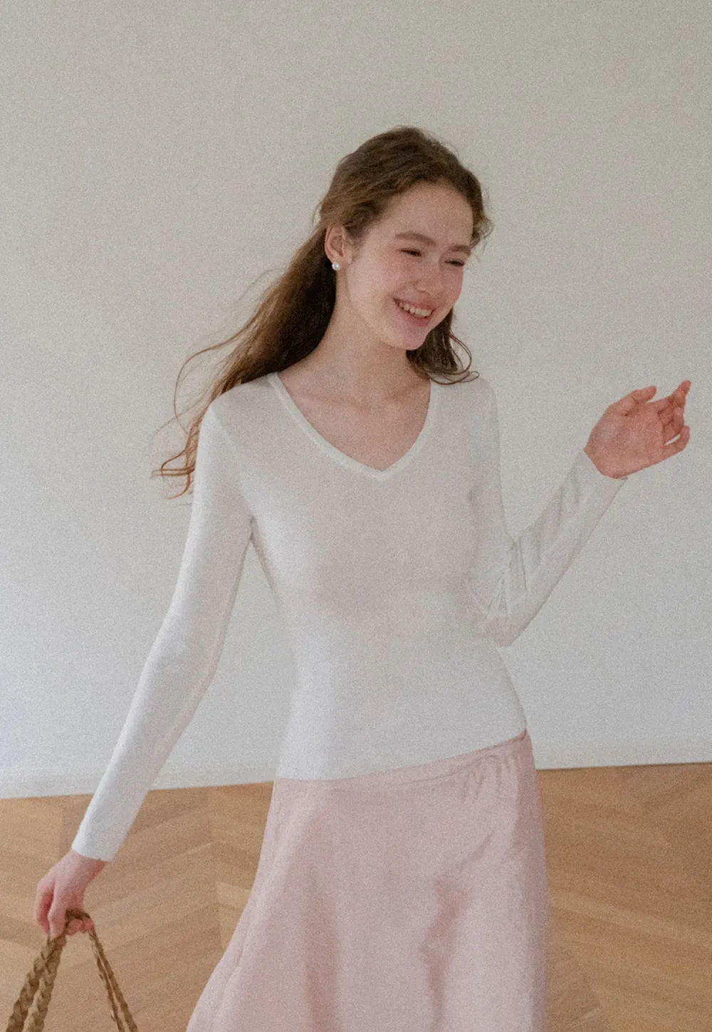 V Neck Long Sleeve Wool Knit Sweater