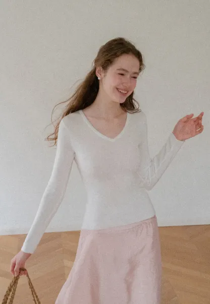 V Neck Long Sleeve Wool Knit Sweater