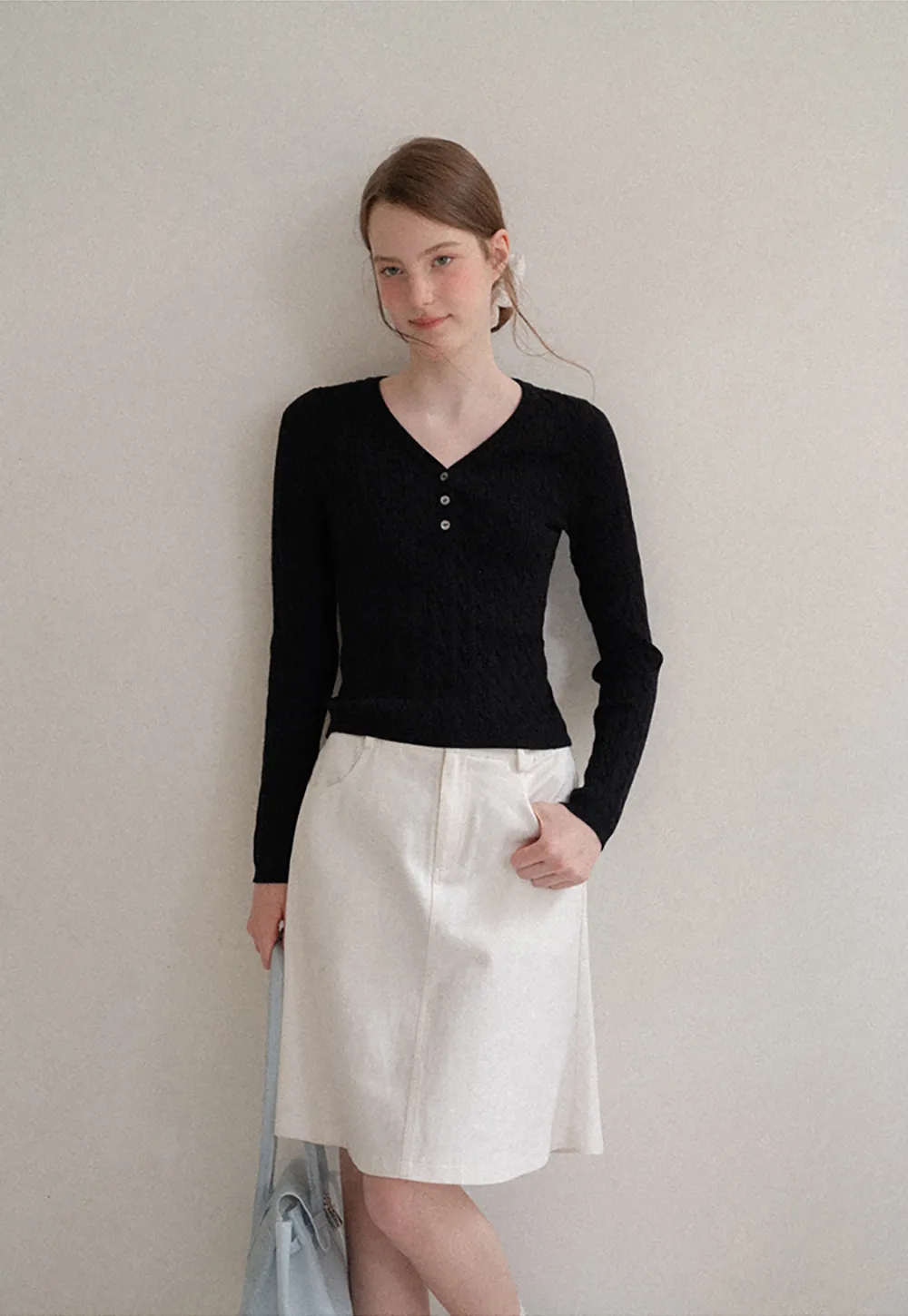V Neck Lace Trim Ribbed Knit Sweater