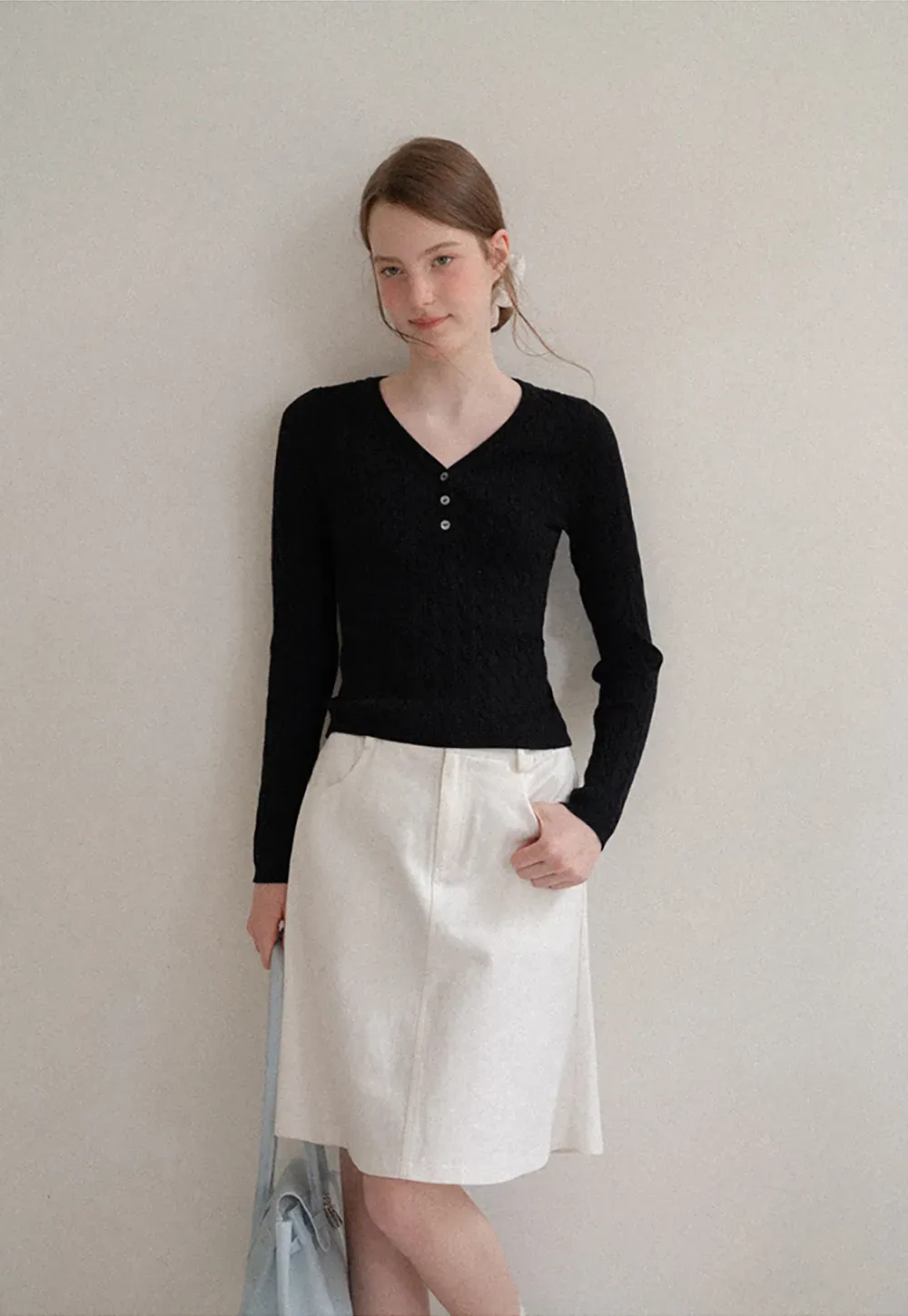 V Neck Lace Trim Ribbed Knit Sweater